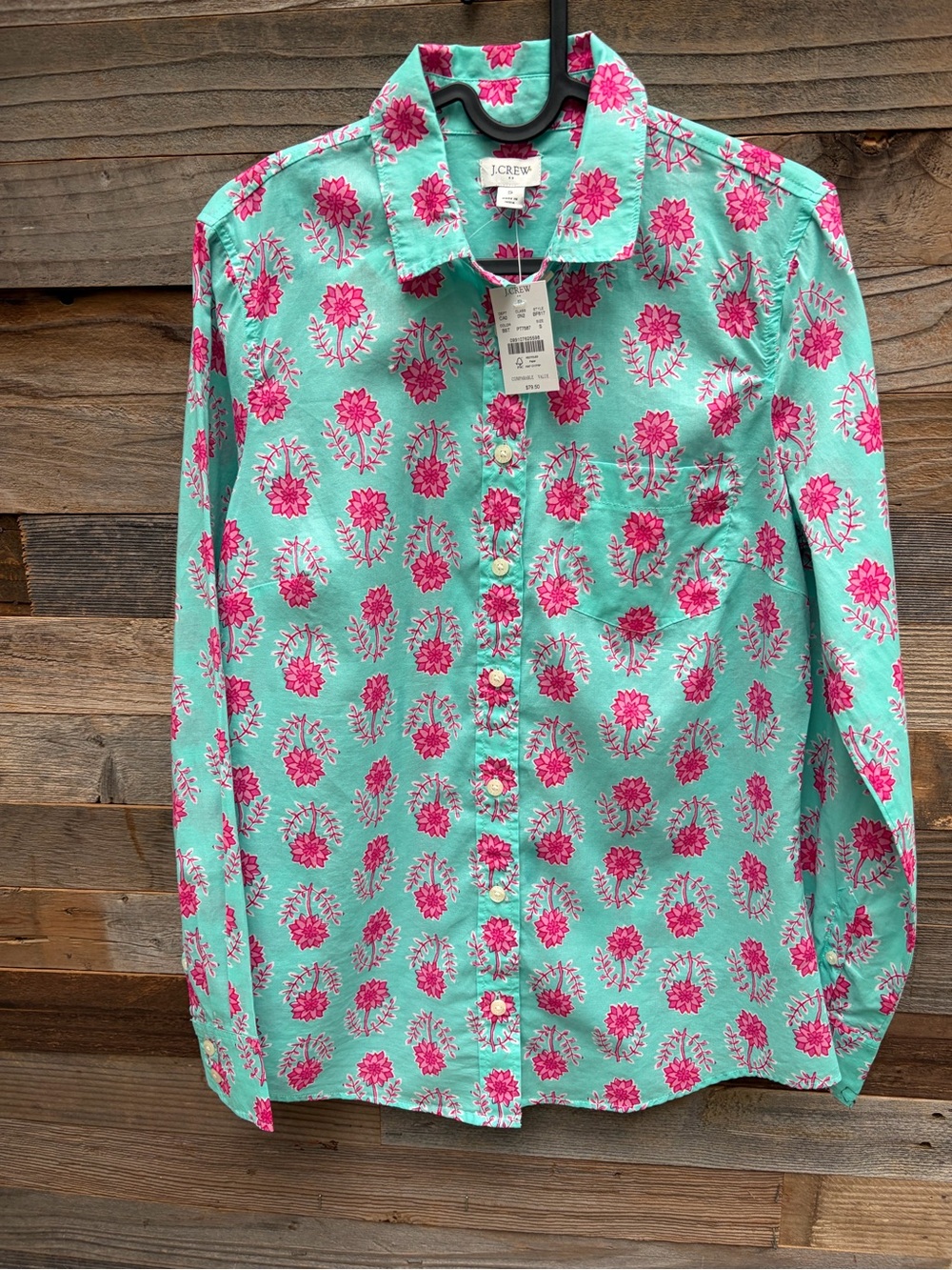 J. Crew Pink Floral Button-Up on Aqua